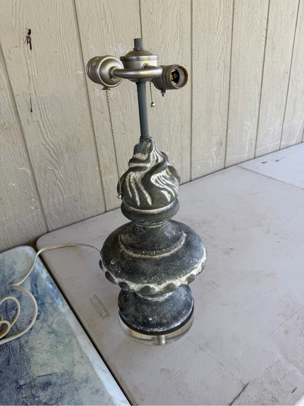 Ornate Distressed Table Lamp Base in Black and White